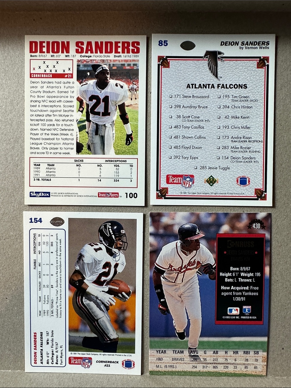 Deion Sanders & Bo Jackson 2-sport athlete lot of 16 w/ Brian Jordan - Picture 3 of 11